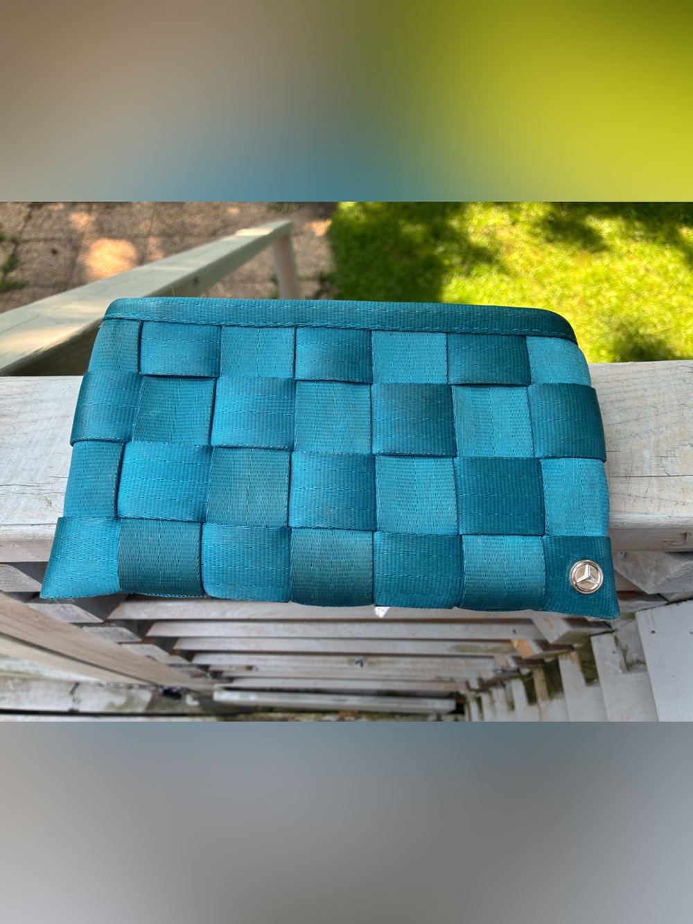 Harvey’s X Mercedes Benz Seatbelt Teal Baguette Bag